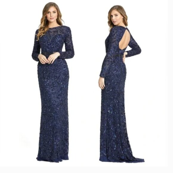 AC DUGGAL 4316D LONG SLEEVE EMBELLISHED NAVY/BLUE GOWN sz 6 - Picture 1 of 4
